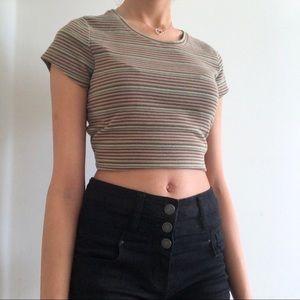 Tan And Army Green Striped T-Shirt